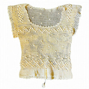 HANDMADE Hand Crafted Crochet Pale Yellow Hand Knitted Y2K Short Sleeve Top